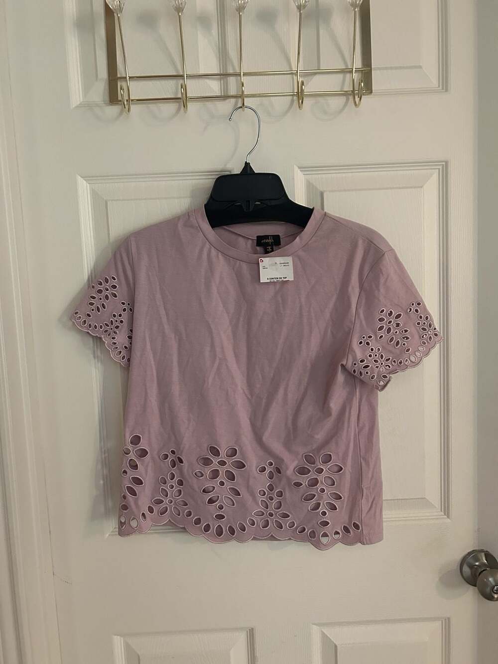 ontWelfth Eyelet Short Sleeve Top Size S Lt Orchid